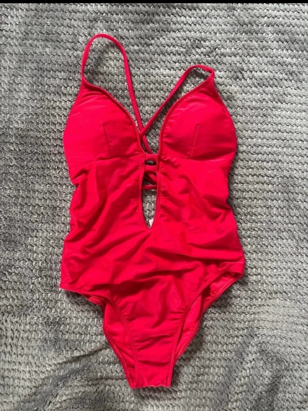 Abercrombie & Fitch Bright Red One-Piece Swimsuit with Front Cutout